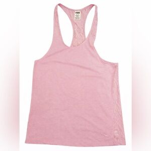 🎀 Victoria’s Secret PINK Lace Back Tank Top XS 💖 Soft Jersey Sexy Racerback Cami